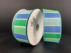 1.5"X10Y Blue-Lt Blue-Mint-Green-White Striped Linen 61317-09-05