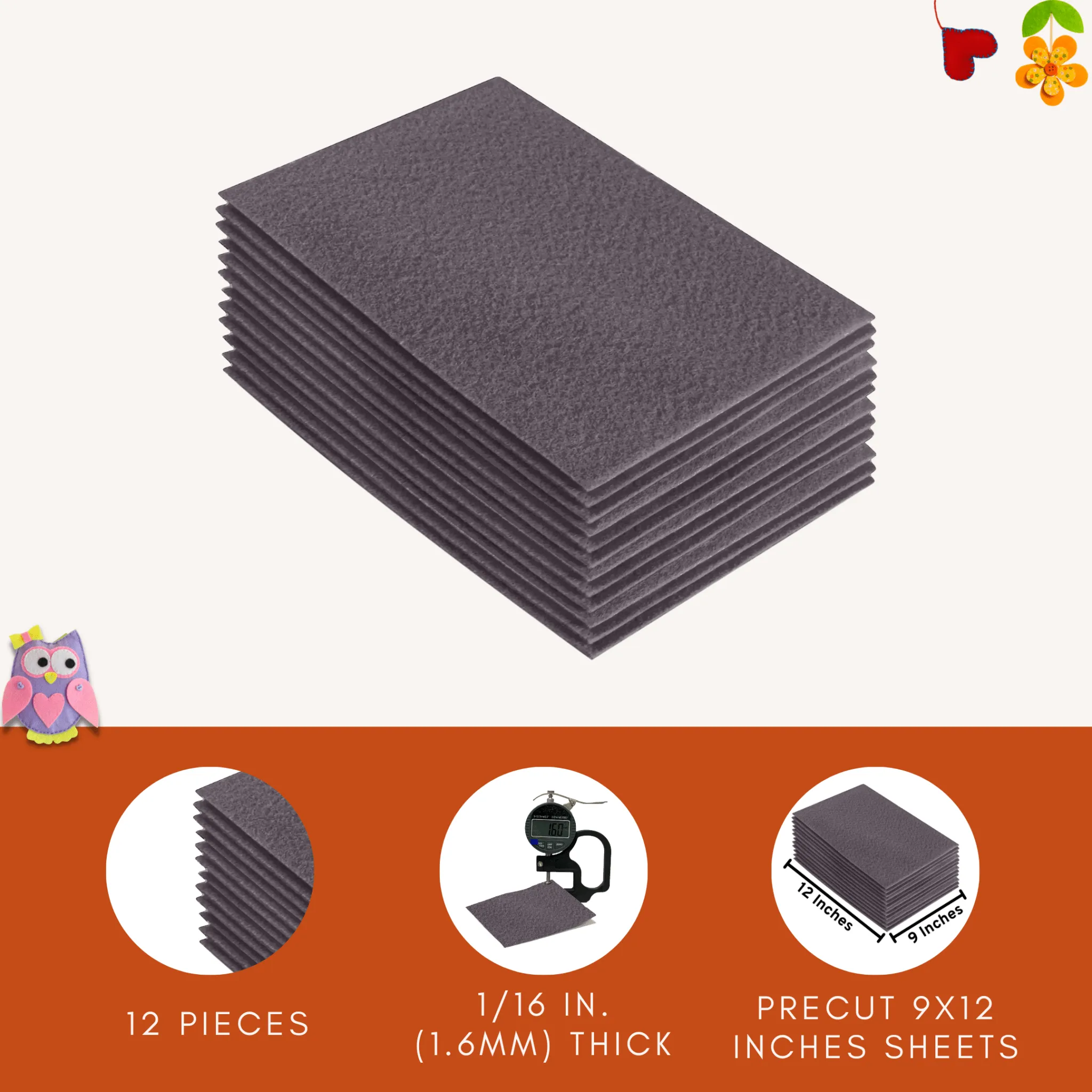 Acrylic Felt 9"X12" Sheet Packs | Platinum Grey