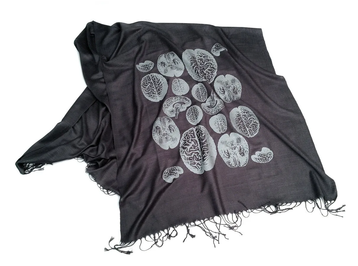 Anatomical Brain scarf. Brainstorming linen-weave pashmina