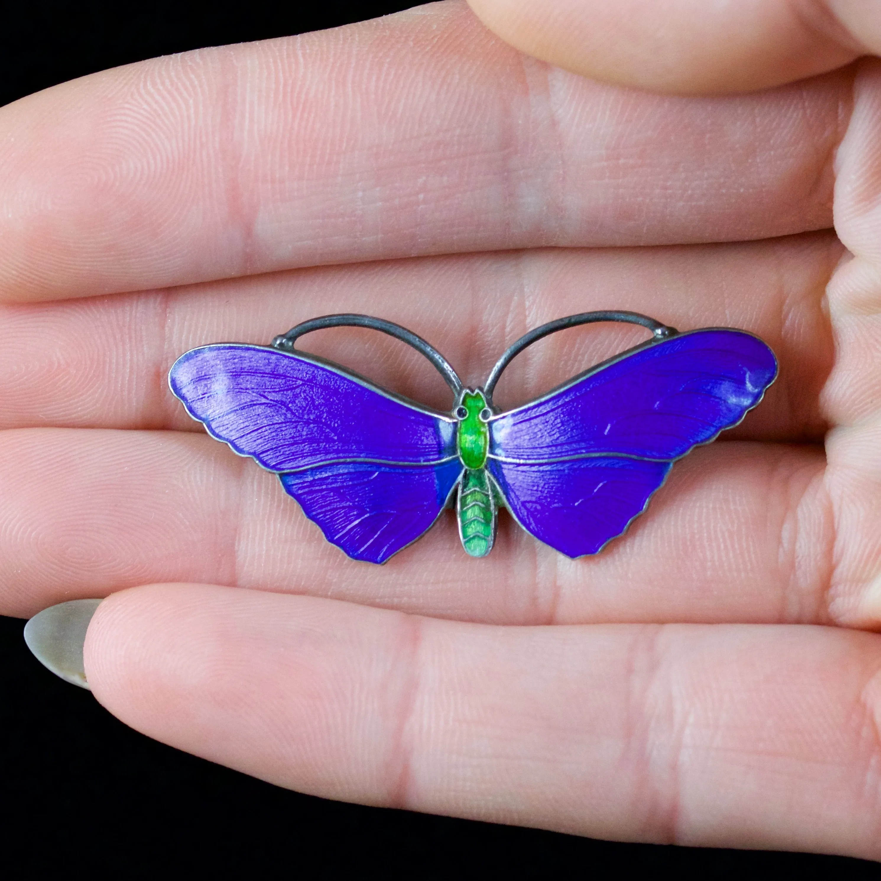 Antique Victorian Blue Enamel Butterfly Brooch Silver Circa 1900