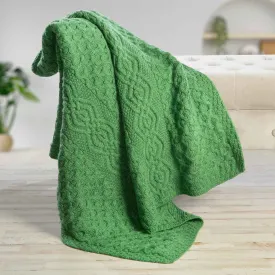 Aran Knit Honeycomb Throw Blanket- Green