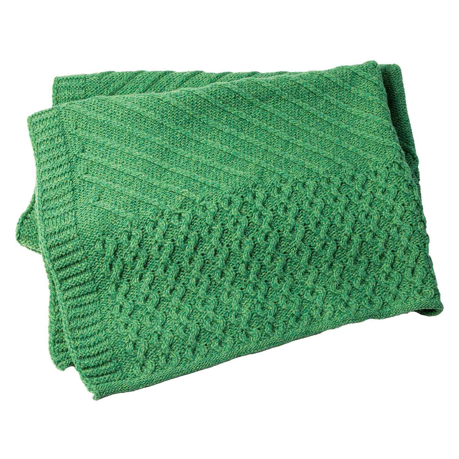 Aran Knit Shamrock Wool Throw Blanket - Green