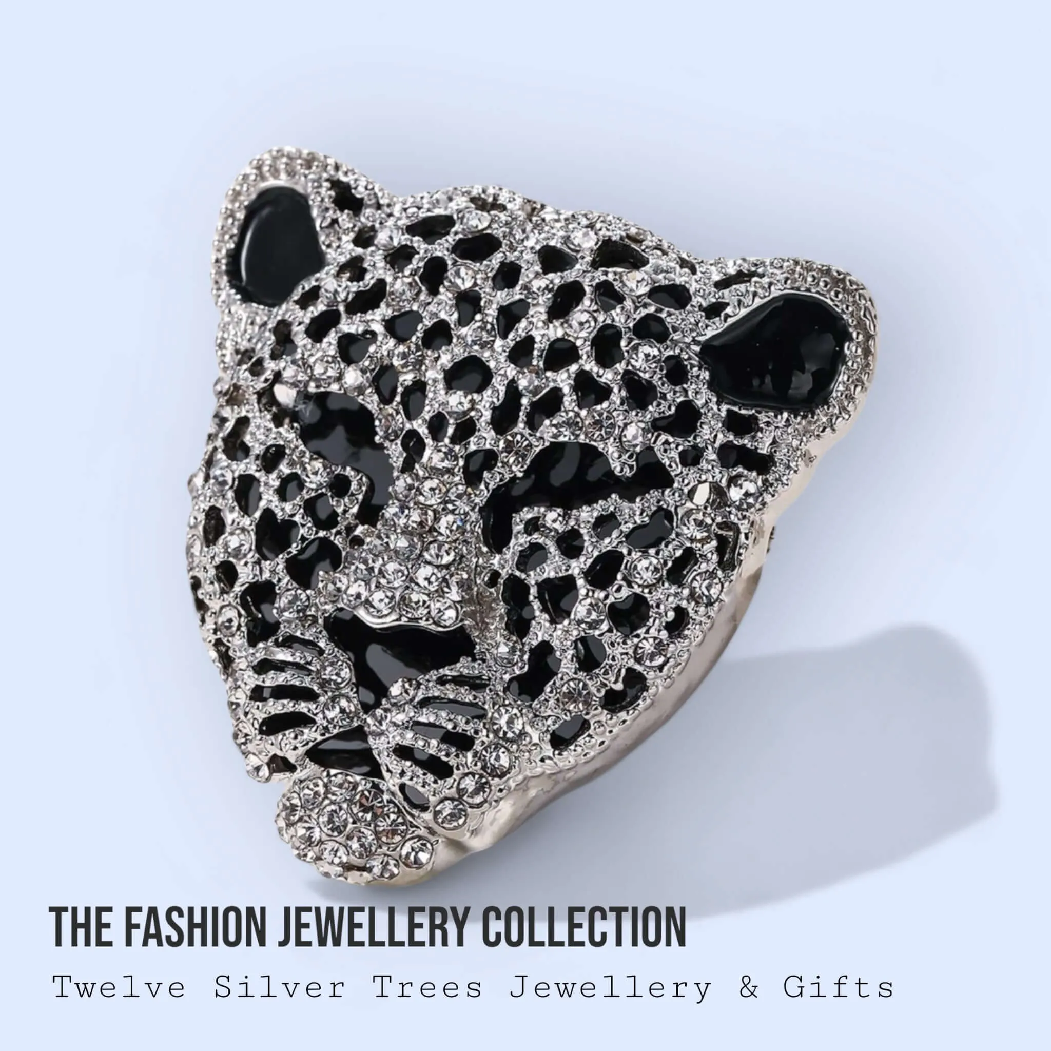 Black Enamel & Austrian Crystal Panther Brooch