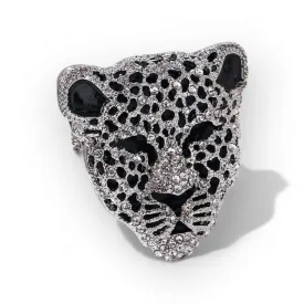 Black Enamel & Austrian Crystal Panther Brooch