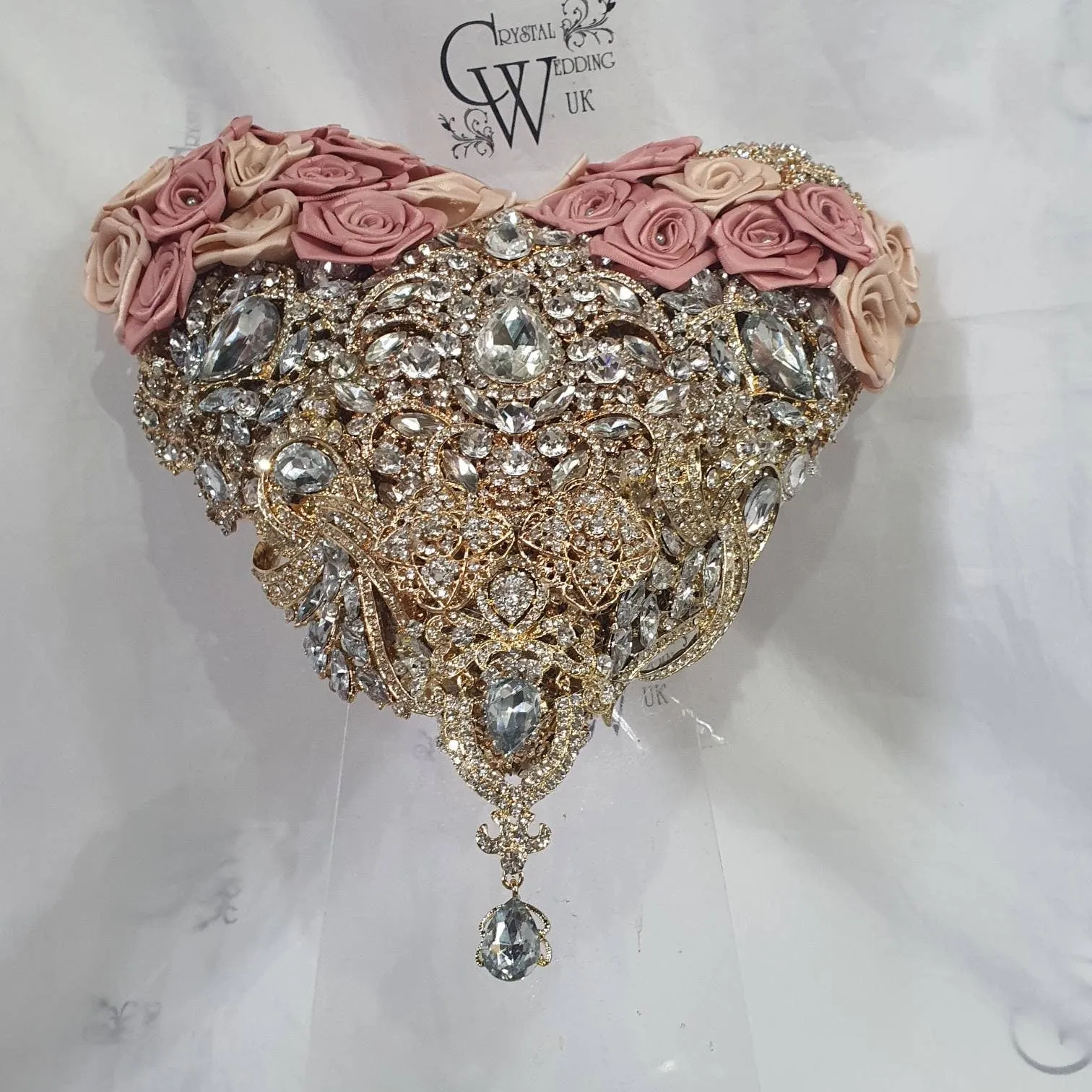 BROOCH BOUQUET Heart shaped brooch bouquet ribbon rose,  jewel heart wedding bouquet. by Crystal wedding uk