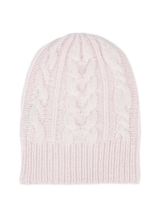 Cashmere Cable Beanie in Powder