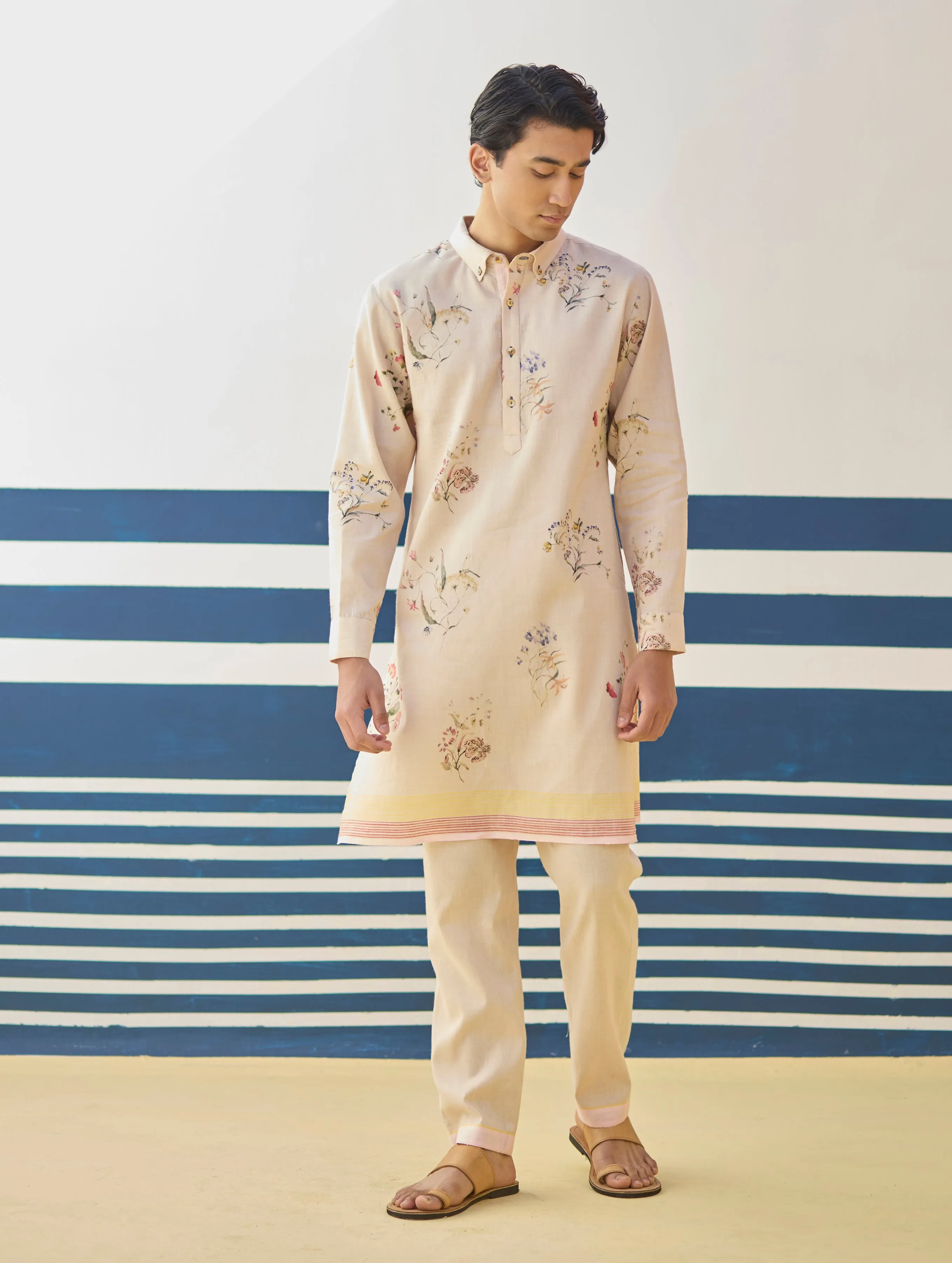 Ciro Floral Kurta Set - Sand