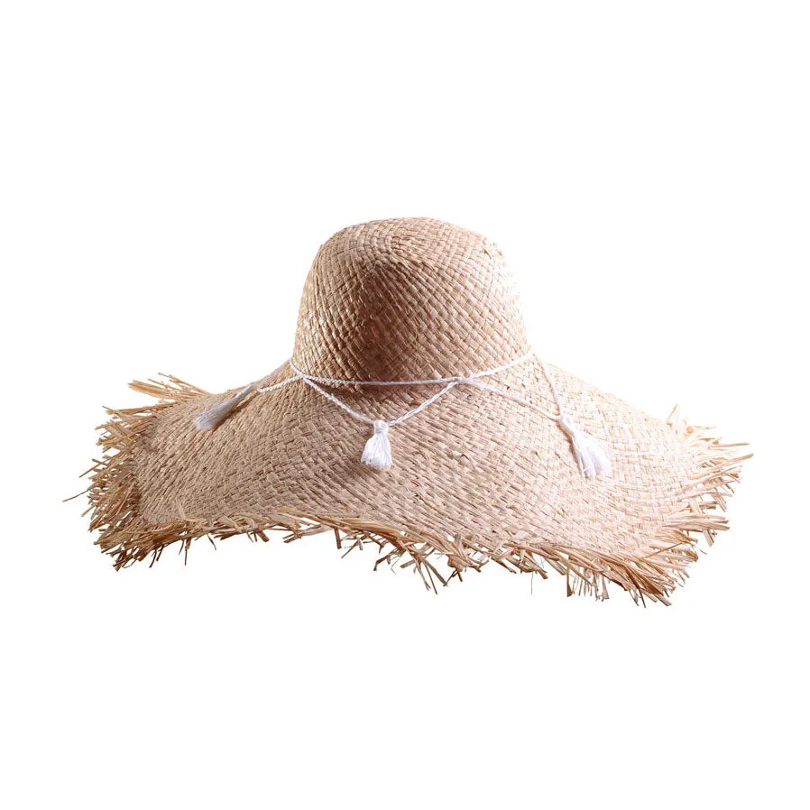 Cocos: Large Frayed Raffia Sun Hat with Tassels As Seen On Belle By Laurelle