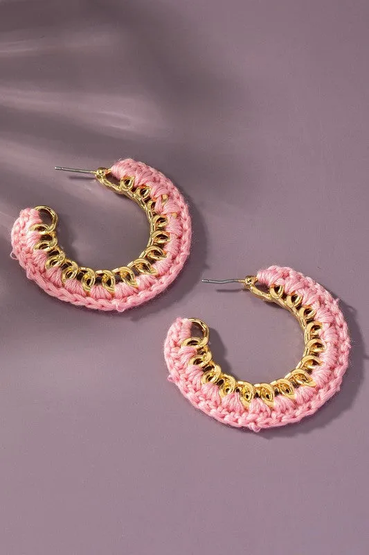 Cord Braided Link Chain Hoop Earrings