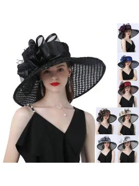 Elegant Kentucky Derby Large Wide Brim Flower Hat