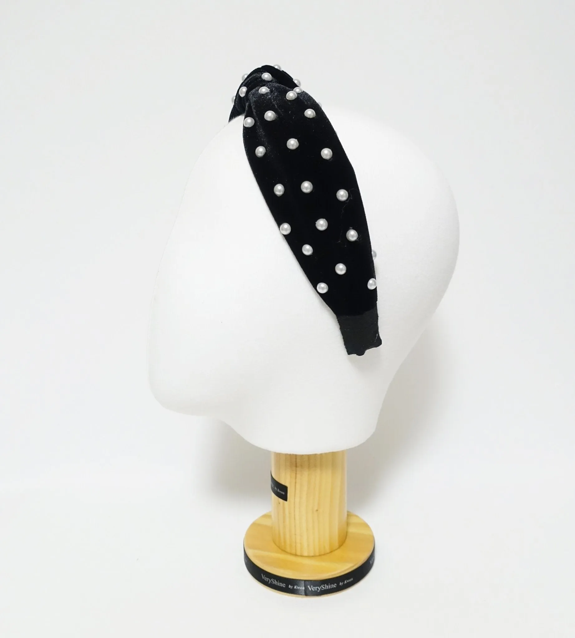 faux pearl decorated velvet fashion headband for women