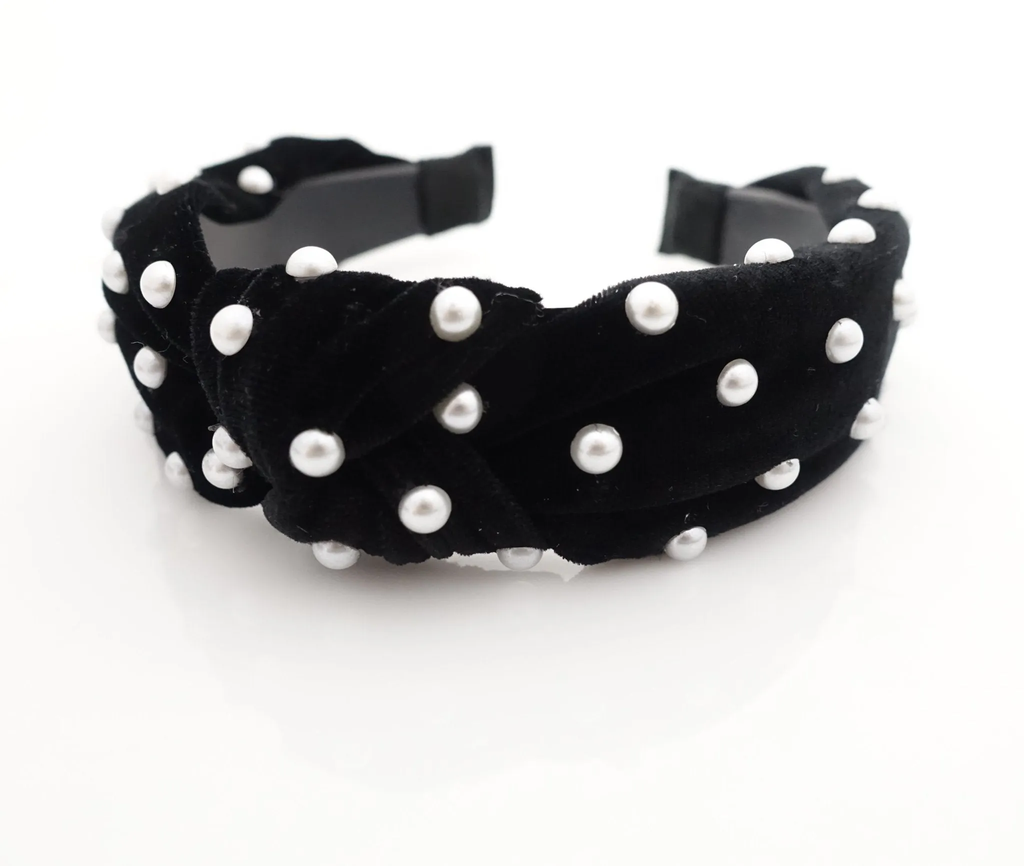 faux pearl decorated velvet fashion headband for women