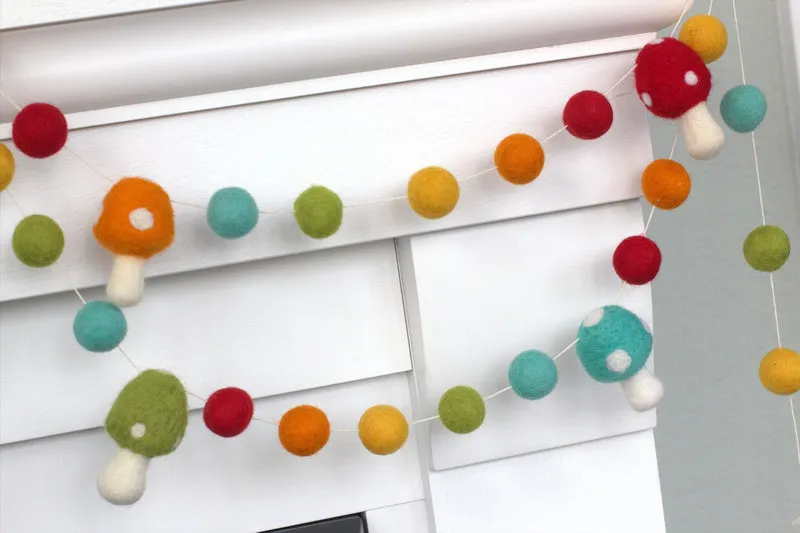 Felt Mushroom Garland- Bright Rainbow Colors