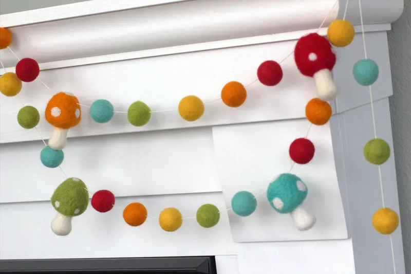 Felt Mushroom Garland- Bright Rainbow Colors