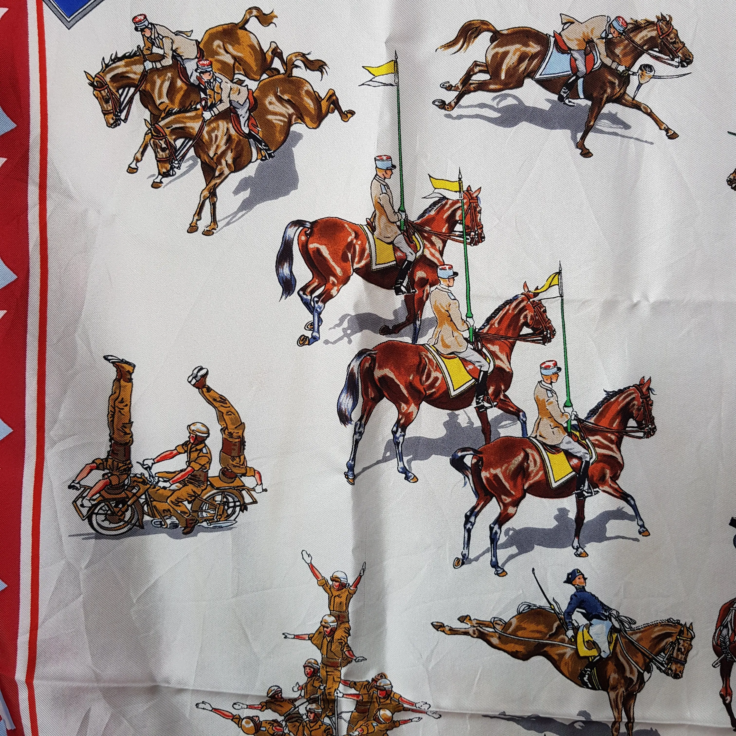 French Silk Scarf Carrousel De Saumur Military Equestrian Festival Printed Vintage Boxed Circa 1970's