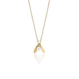 Gold Double Leaf and Pearl Pendant