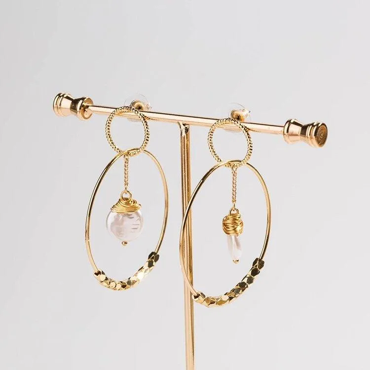 Gold Pearl Double Hoop Earrings for Women