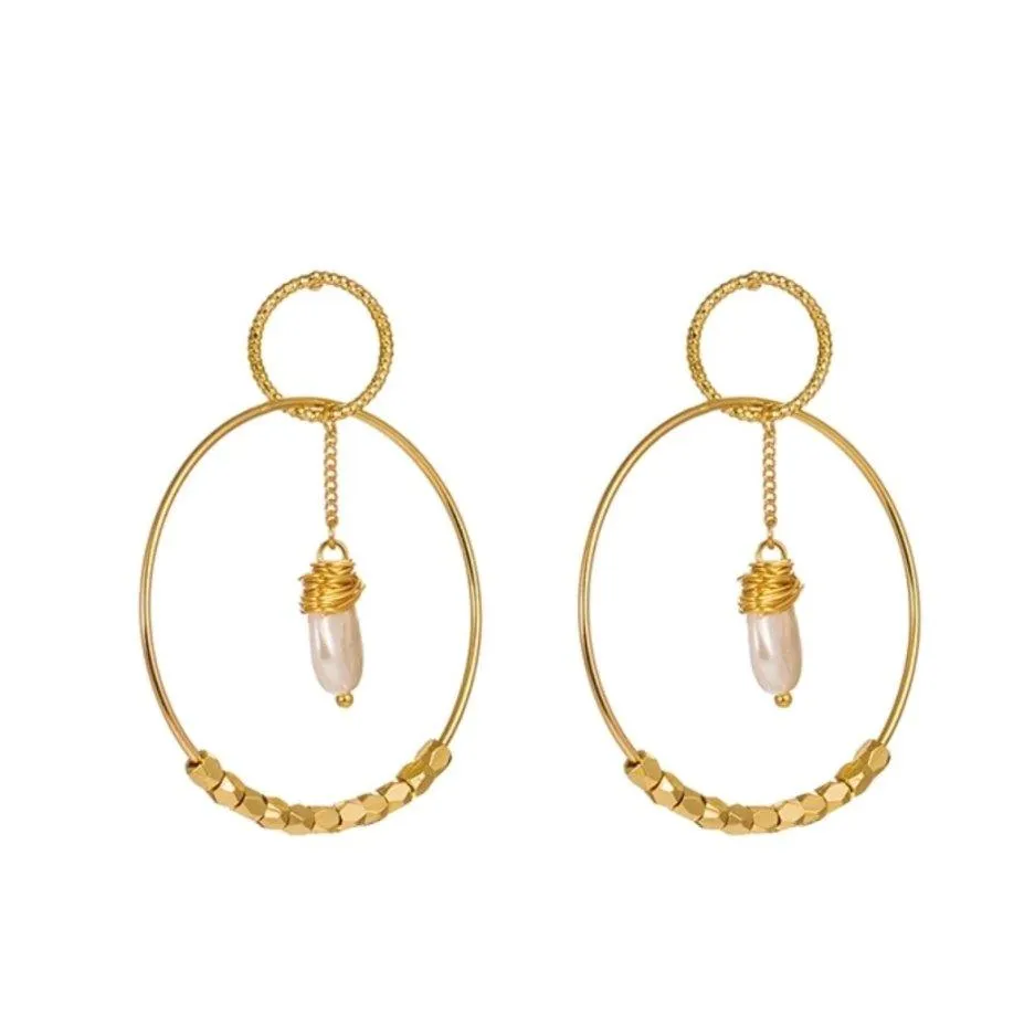 Gold Pearl Double Hoop Earrings for Women