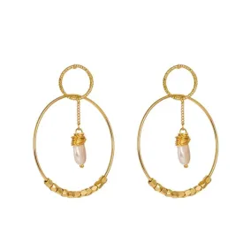 Gold Pearl Double Hoop Earrings for Women