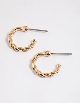 Gold Rope Twisted Huggie Earrings