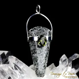 Guardianite & Moldavite Quartz Crystal Pendant SS