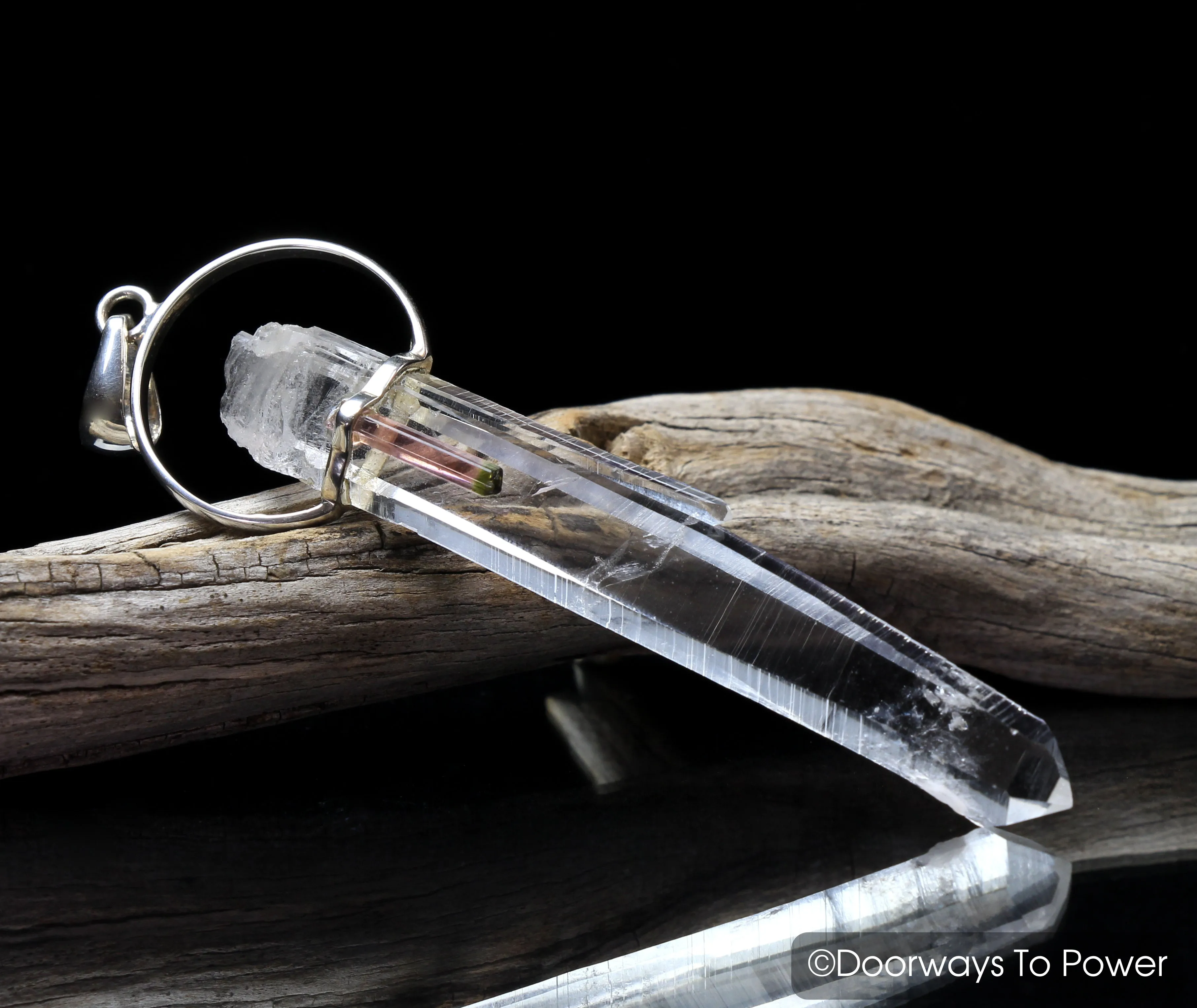 Lemurian Seed Quartz & Watermelon Tourmaline Tantric Twin Crystal Pendant