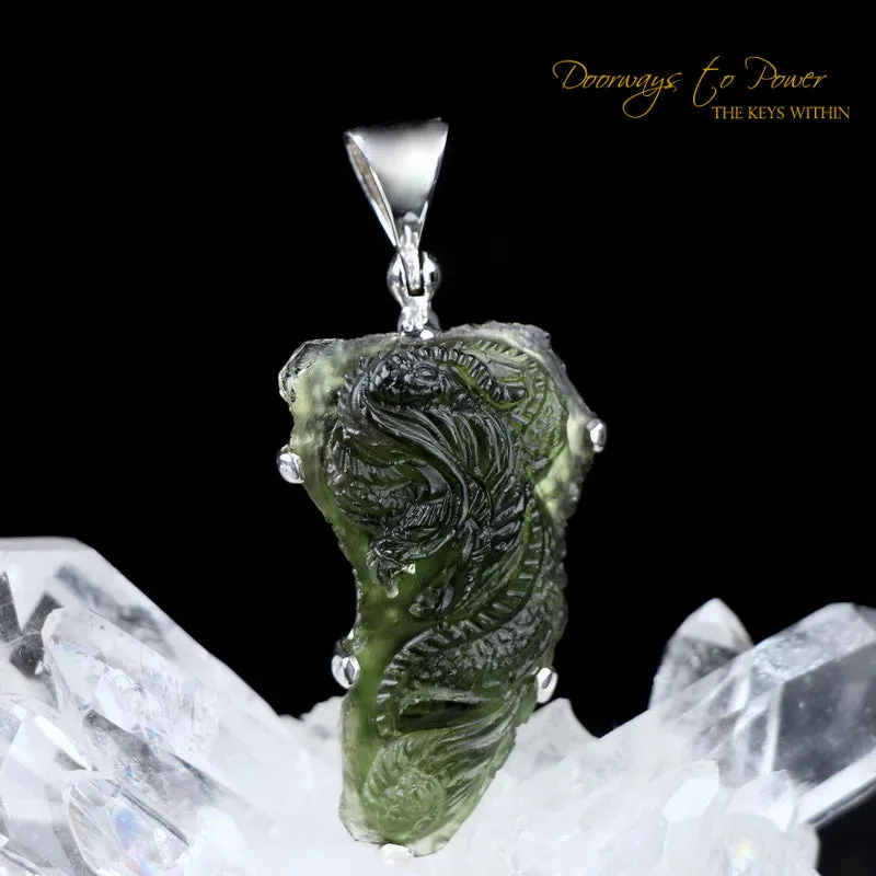 Moldavite Tektite Dragon Crystal Pendant Hand Carved