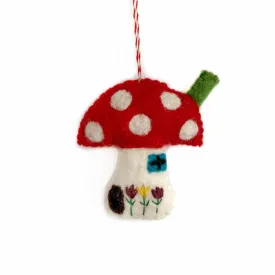 Mushroom House Ornament, Felt Wool