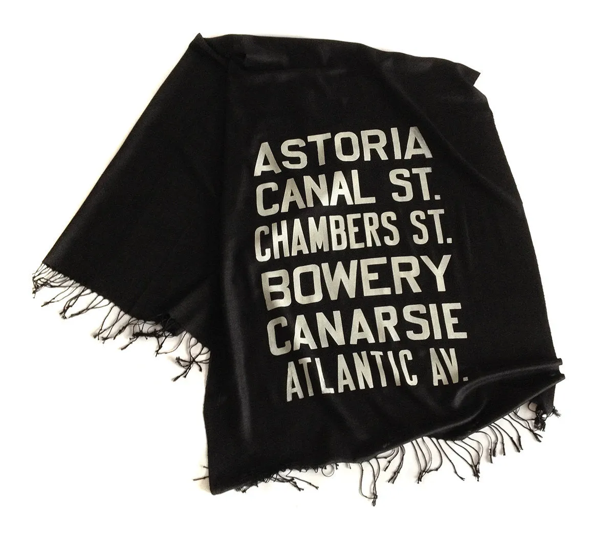 New York City Subway Scroll Sign Scarf. Astoria Queens linen-weave pashmina.