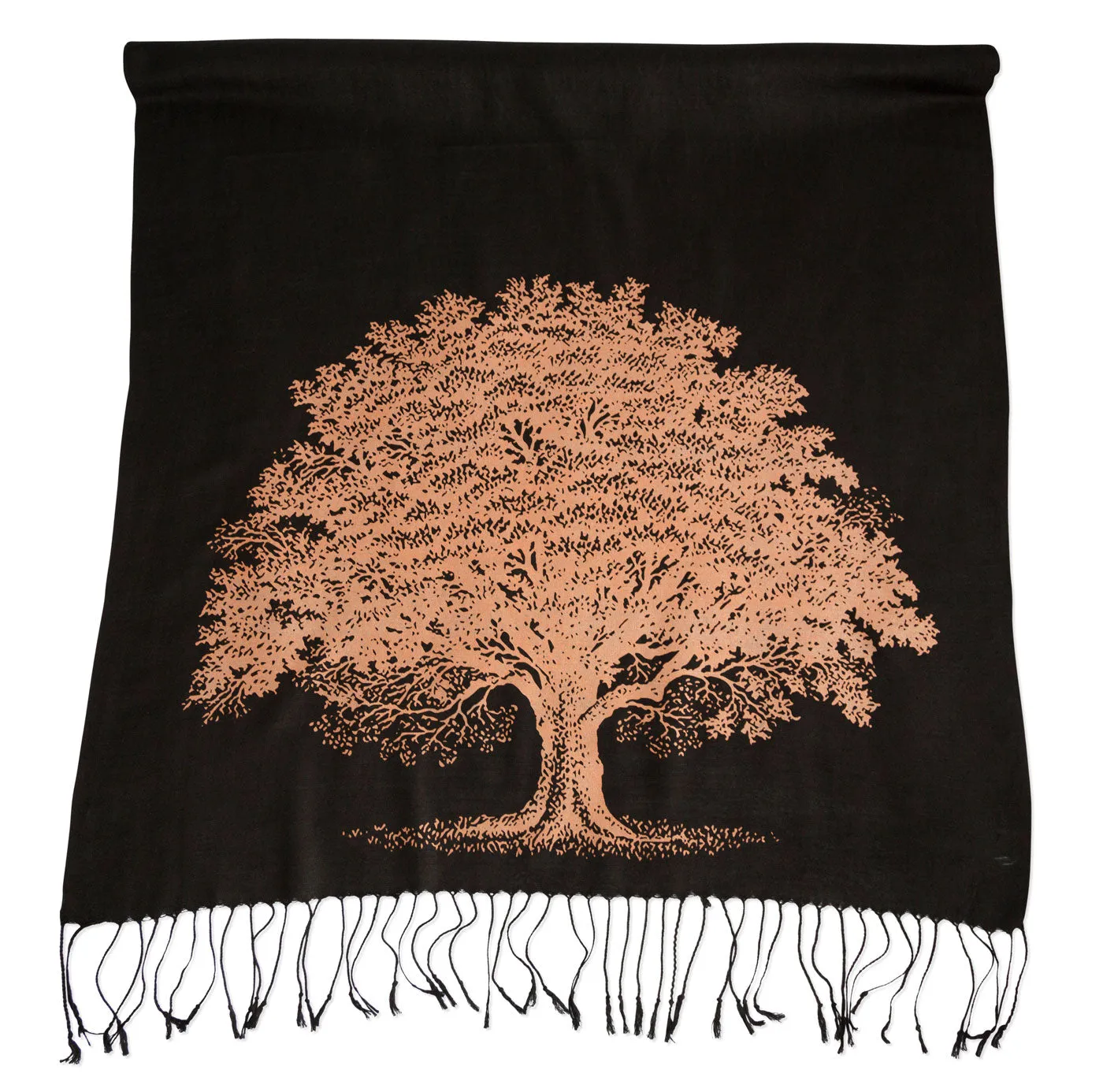 Oak Tree Scarf, Tree Silhouette Linen-Weave Pashmina