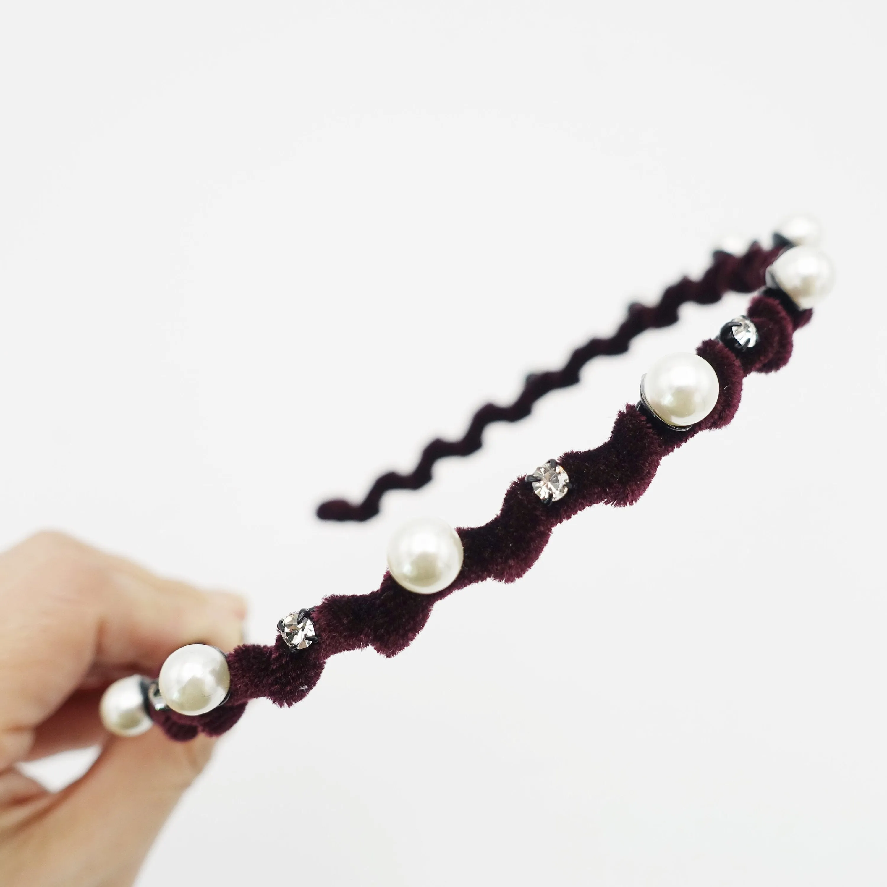 pearl rhinestone embellished headband velvet wrap headband women hair accessory