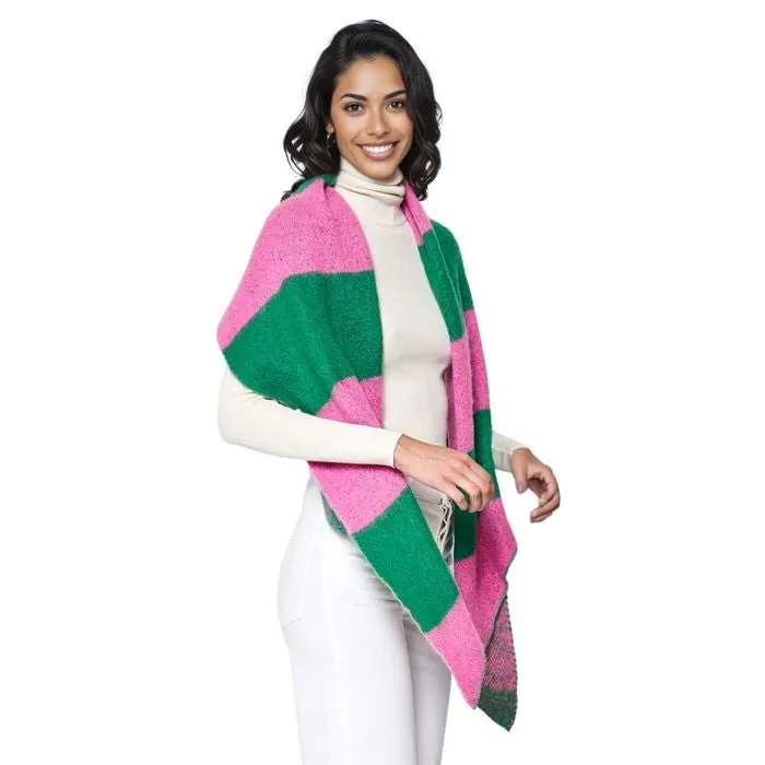 Pink Green Colorblock Scarf