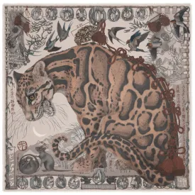 "The Lunar Leopard" Wool and Silk Scarf Champagne/Soot