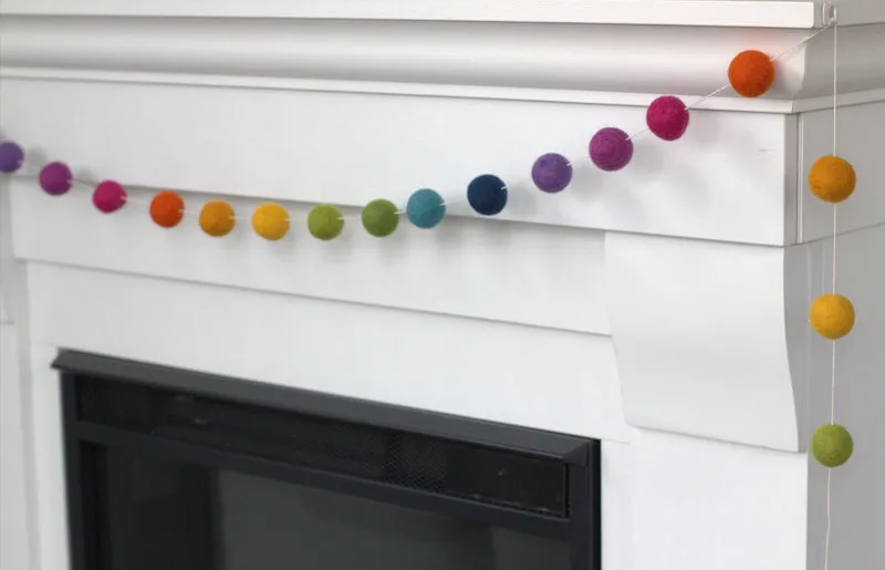 Rainbow Felt Ball Garland- Ombre Bright Colors