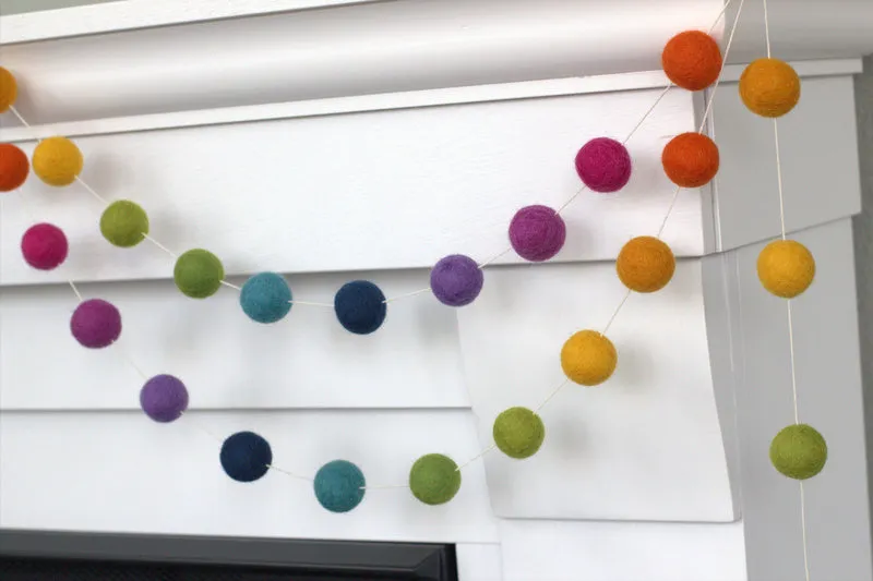 Rainbow Felt Ball Garland- Ombre Bright Colors