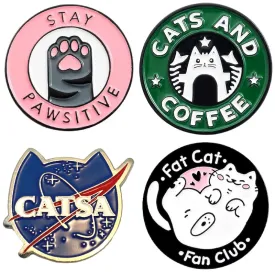 Set of 4 Cat Enamel Lapel Pins