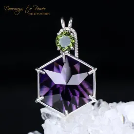 Siberian Purple Quartz & Moldavite Flower of Life Pendant