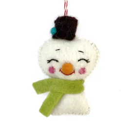 Smiling Snowman Ornament, Felt Wool