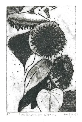 Sunflowers for Ukraine Etching. (2022)