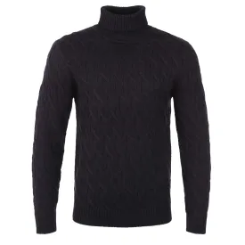 Thomas Maine Heavy Cable Knit Roll Neck in Navy