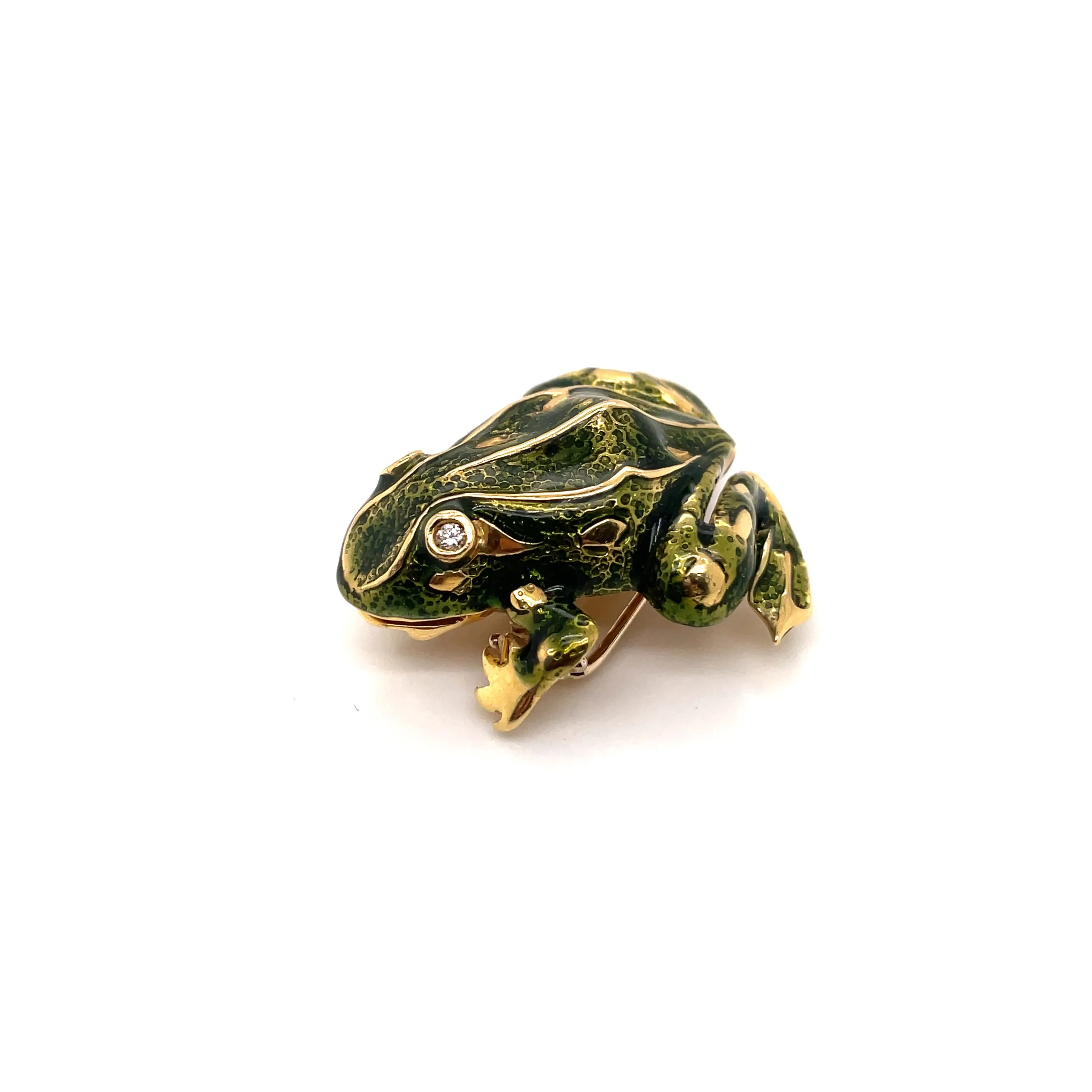 Tiffany & Co. Enamel and Diamond Frog Pendant/Brooch, 18 Karat Gold