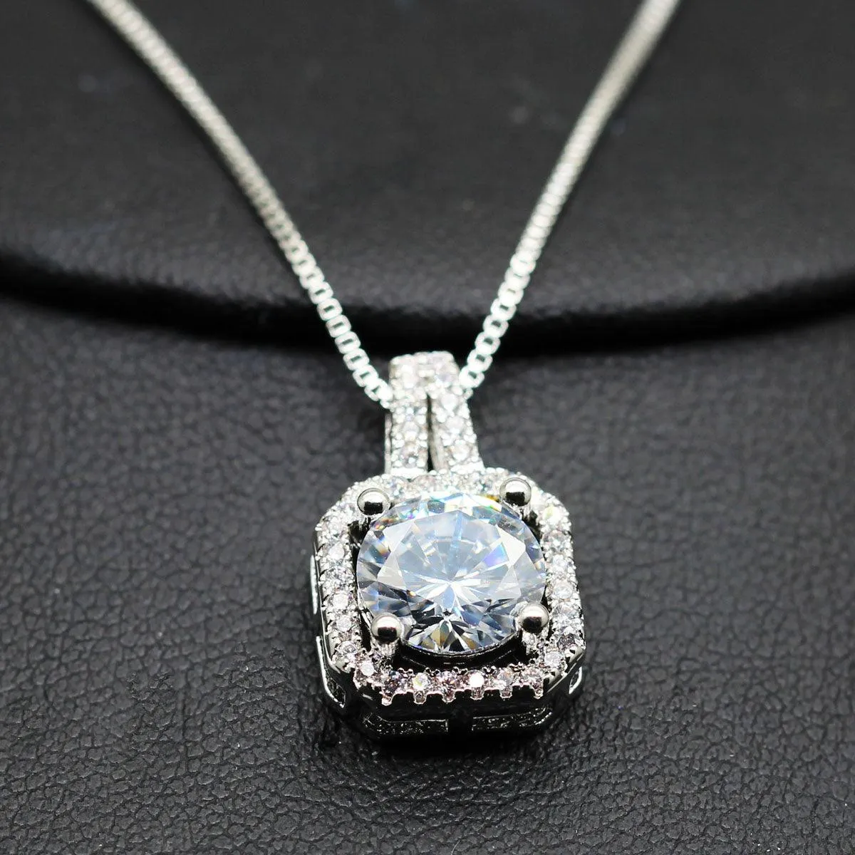 Two Carat Halo Cubic Zirconia Pendant Necklace