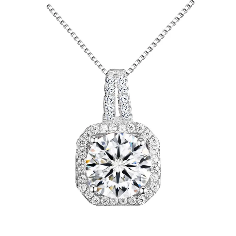 Two Carat Halo Cubic Zirconia Pendant Necklace