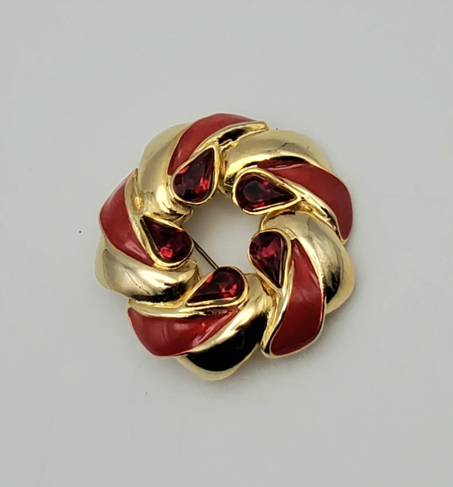 Vintage Gold Tone and Red Enamel Hoop Brooch