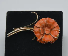 Vintage Gold Tone Metal Orange Flower Brooch