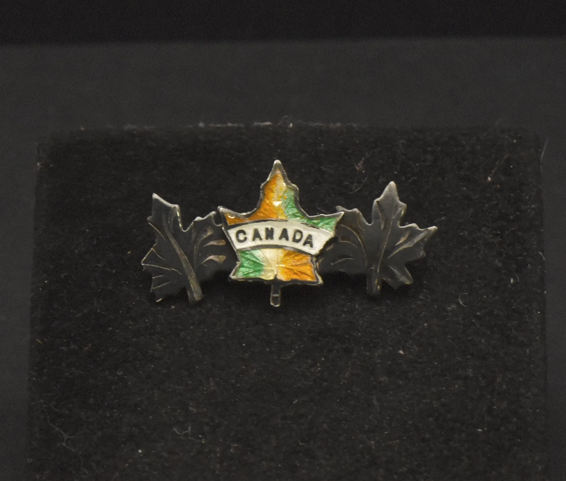 Vintage "Canada" Sterling Silver Guilloche Enamel Maple Leaf Brooch