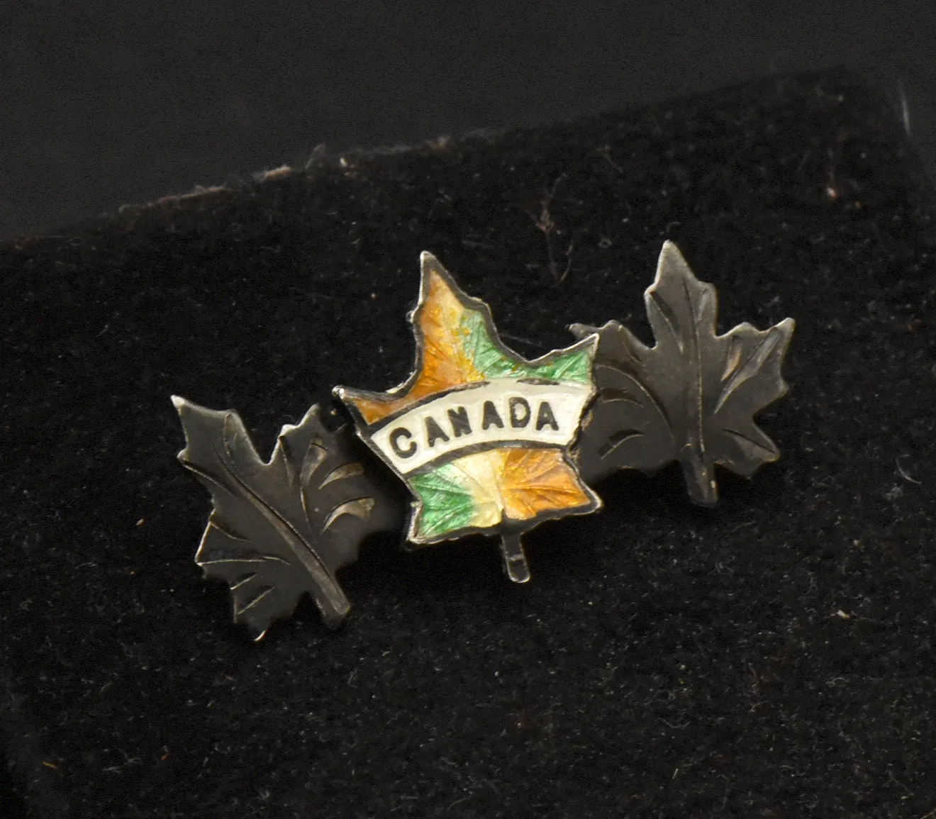 Vintage "Canada" Sterling Silver Guilloche Enamel Maple Leaf Brooch