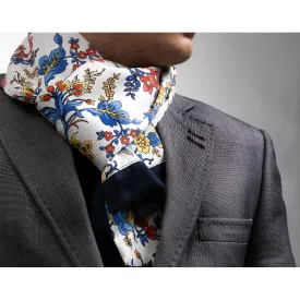 White Floral Silk Men's Winter Scarf