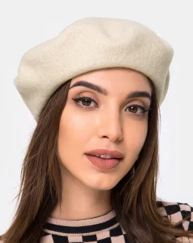 Wool Beret Hat in Taupe